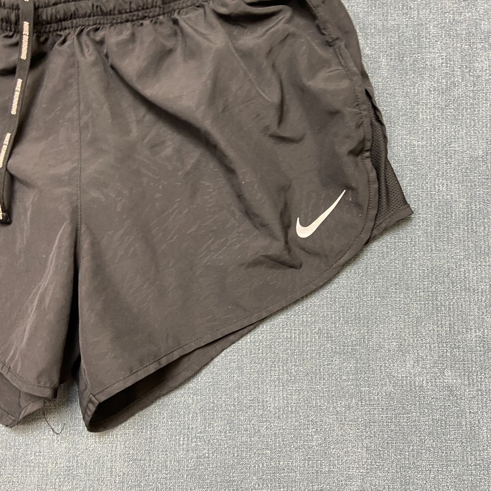 Nike Tempo Dri-Fit Running Shorts Womens Large Black Swoosh Logo Back Zip Sports - Picture 3 of 15